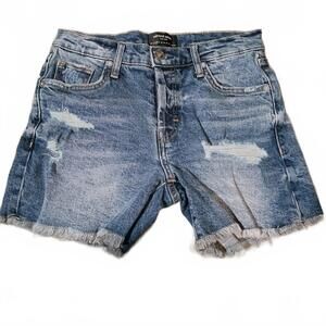NEW Earnest Sewn Dorothy Mid-Rise 5" Denim Shorts, Distressed Blue Jean Cut-offs